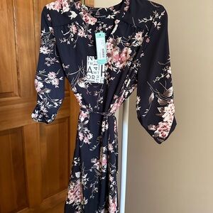 41 Hawthorn Navy Dress with Pink Floral Design